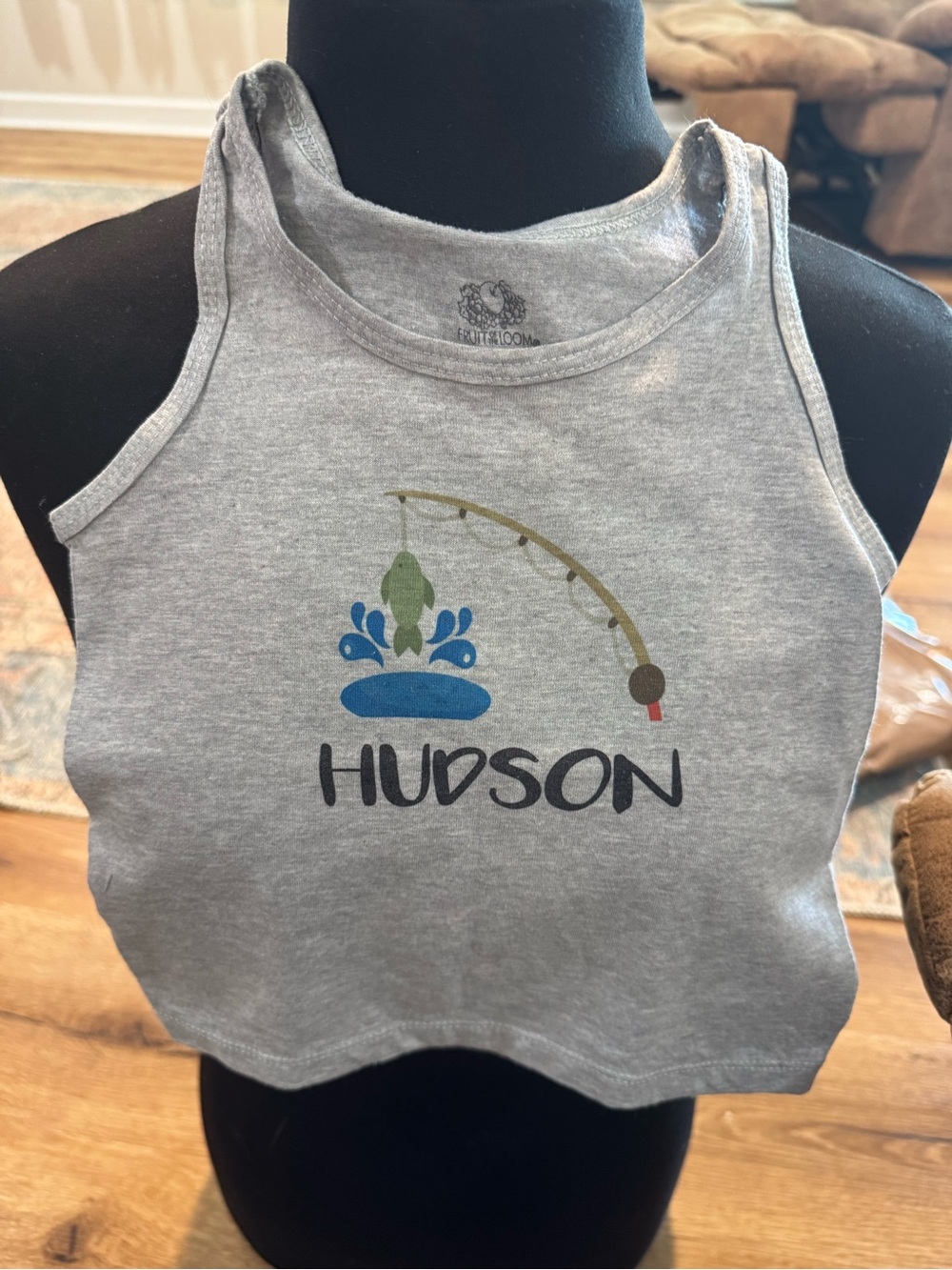 Fruit of the Loom Gray Kids' Tank with Fishing Graphic